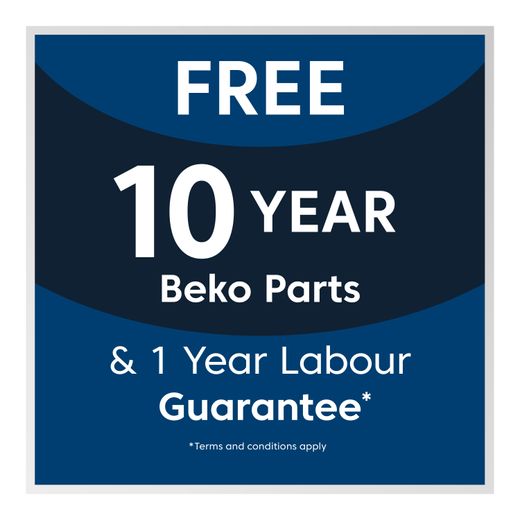 Beko Freestanding Dual Fuel Cooker - White - Annotation - 10yr parts 1yr labour